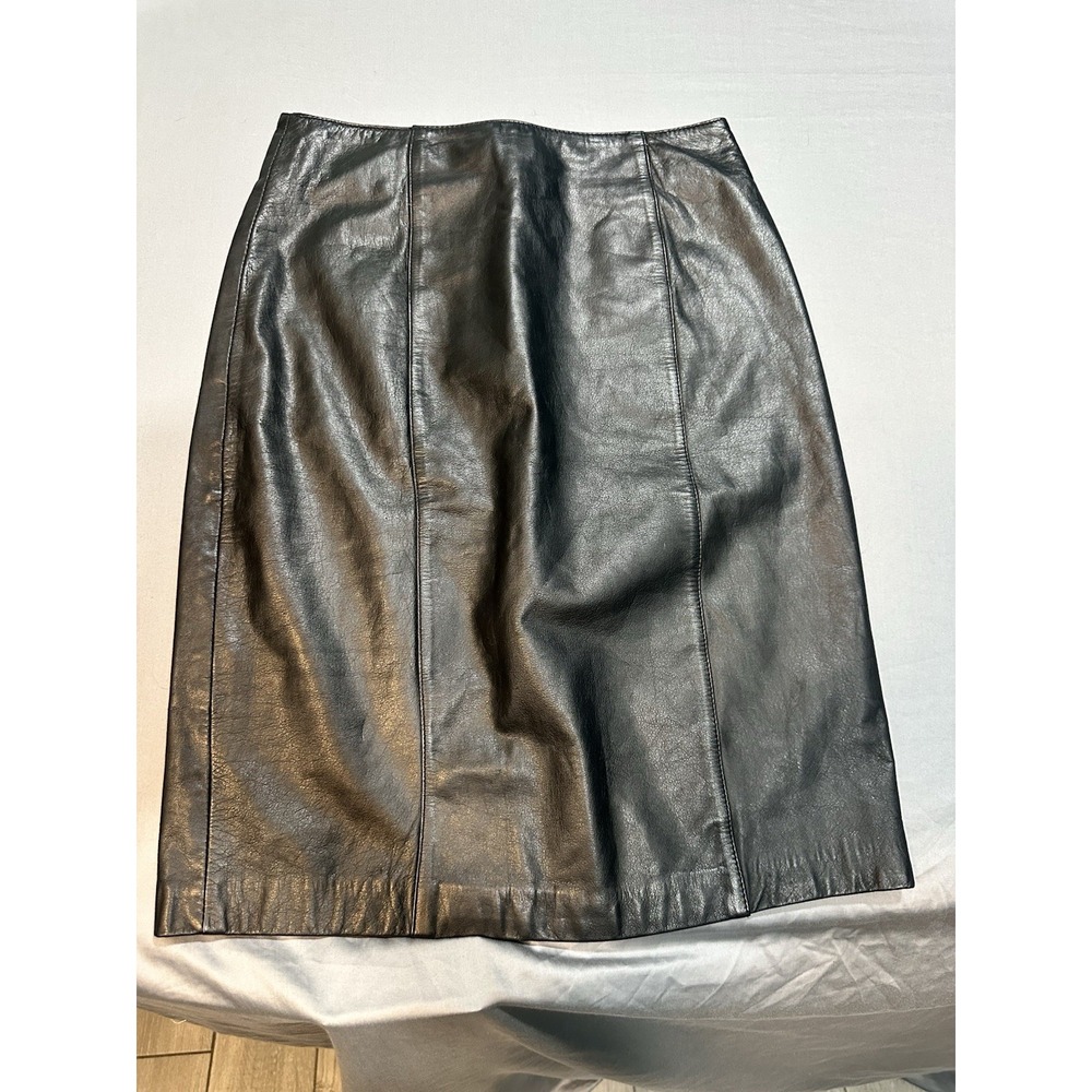 VTG‎ First Issue 100% Leather Black Pencil Skirt 4